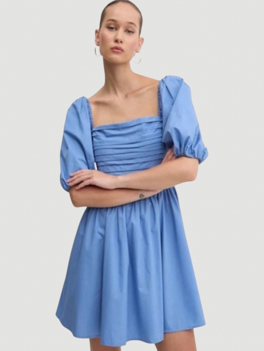 Abercrombie & Fitch Emerson Poplin Puff Sleeve Mini Dress Blue Small Tall